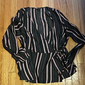 Torrid‎ Crepe Surplice Top Blouse Multicolor Stripe Long Sleeve Size 1X
